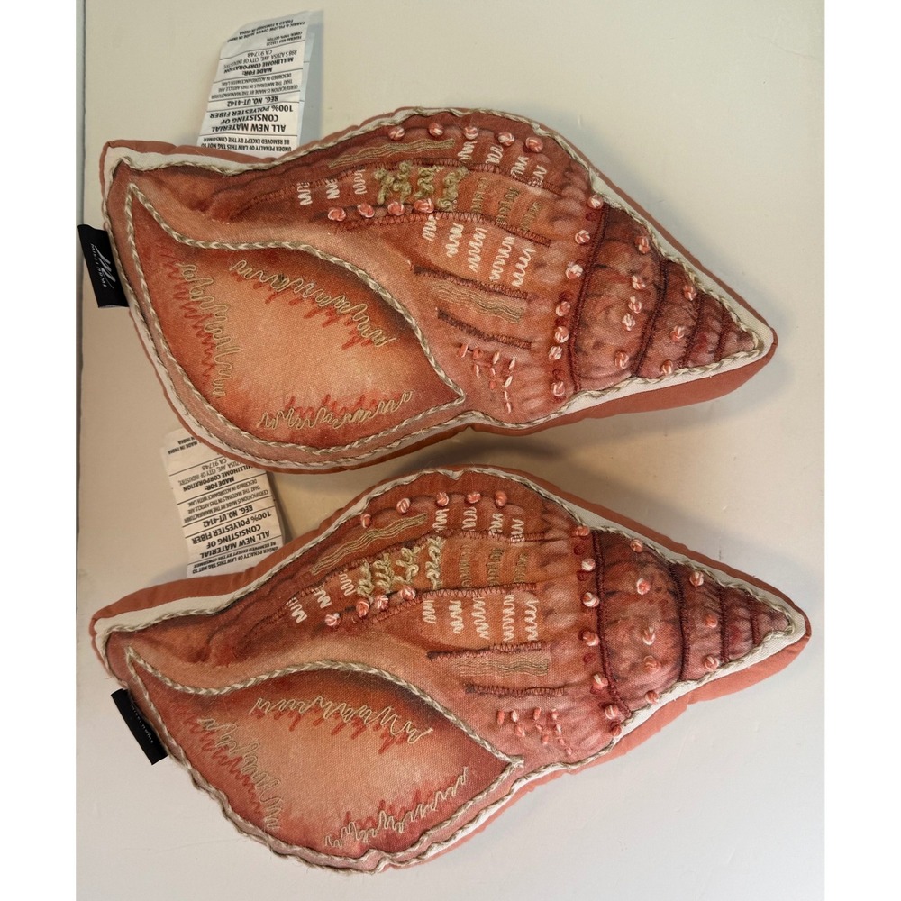 Milli Home Shell Embroidered Decorative Pillows Set of 2 Coastal Cottage GUC